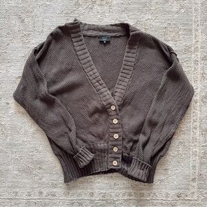 Vici Oversized Chunky Knit Chocolate Brown Button-Up Waffle Cardigan Sweater